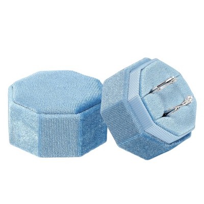 Velvet Ring Box, 2-Slot Octagon Ring Display Box, Blue