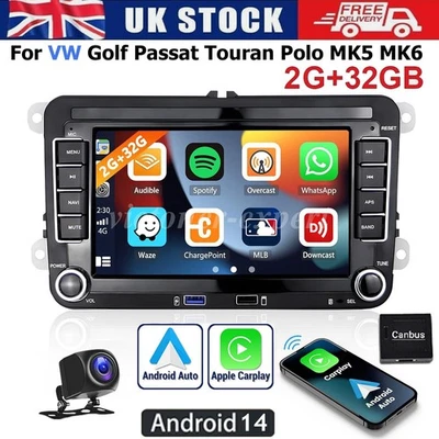 For VW GOLF MK5 MK6 7" Apple Carplay Car Stereo Radio 32GB Android 14 GPS Player
