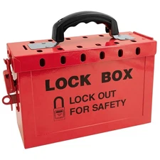 Lockout Tagout Group Lock Box for OSHA Compliant,Red Portable Steel Box with 12 