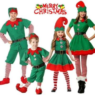 ELEBABY Adults Kids Christmas Elf Costume Cosplay Fancy Dress Xmas Santa Helper Outfits