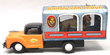 1950's Japanese 9.25" Tin friction ANIMAL VAN TRUCK w/mechanical roaring Lions