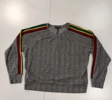 Shinestar Size Small Gray Knit Top With Striped Sleeves Crew Neck