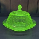 Vintage Hazel Atlas New Century Green Depression Vaseline Butter Dish w/ lid