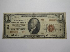$10 1929 Bridgeport Connecticut CT National Currency Bank Note Bill Ch #335 FINE