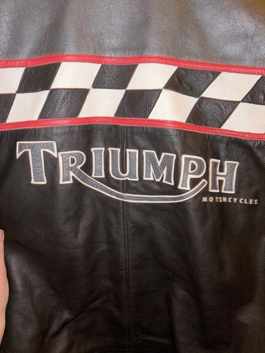 Vintage 90s Triumph Leather Motorcycle Jacket Cafe Racer Armored