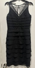 Vintage Scarlet Scalloped Tiered Cocktail Sheath Dress Bodycon Black Sz 10 0444