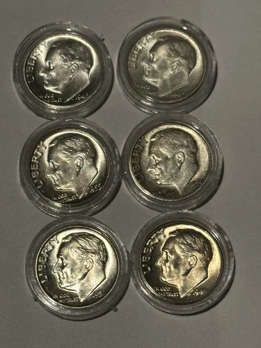 LOT OF (6) 1946-S, 47-D, 49-D, 51-D, 55-D, 56-D Roosevelt Dime Silver BU/UNC