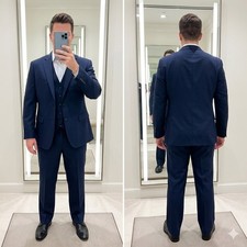 Ralph Lauren Men's 3 Piece Suit 46R 40x28 Navy Blue 100 Wool Formal Wedding