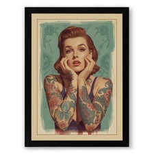 Tattooed Contemplation Vintage Framed Wall Art Print Picture Ready to Hang