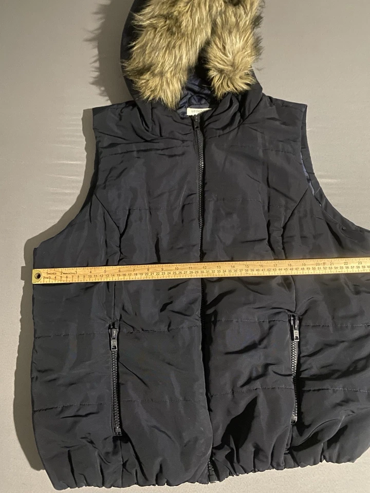 Chaqueta Liz Claiborne para mujer 3X chaleco acolchado azul imitación piel ribete capucha Foto 2 de 4