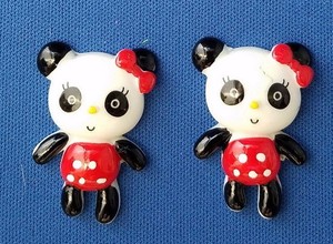 2-Resin-Flatback-PANDA-in-RED-DRESS-Animal-Craft-Cabochon-Embellishments
