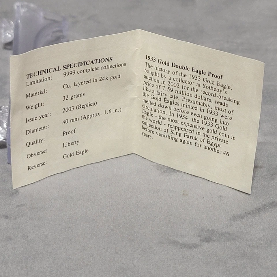 2003 American Mint 1933 Double Eagle Liberty 24k Gold Layered Proof Coin - Image 4 of 4