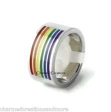 Stainless Steel Gay Pride Wedding Band Rainbow Flag Ring Sizes 6 7 8 9 10 11 12