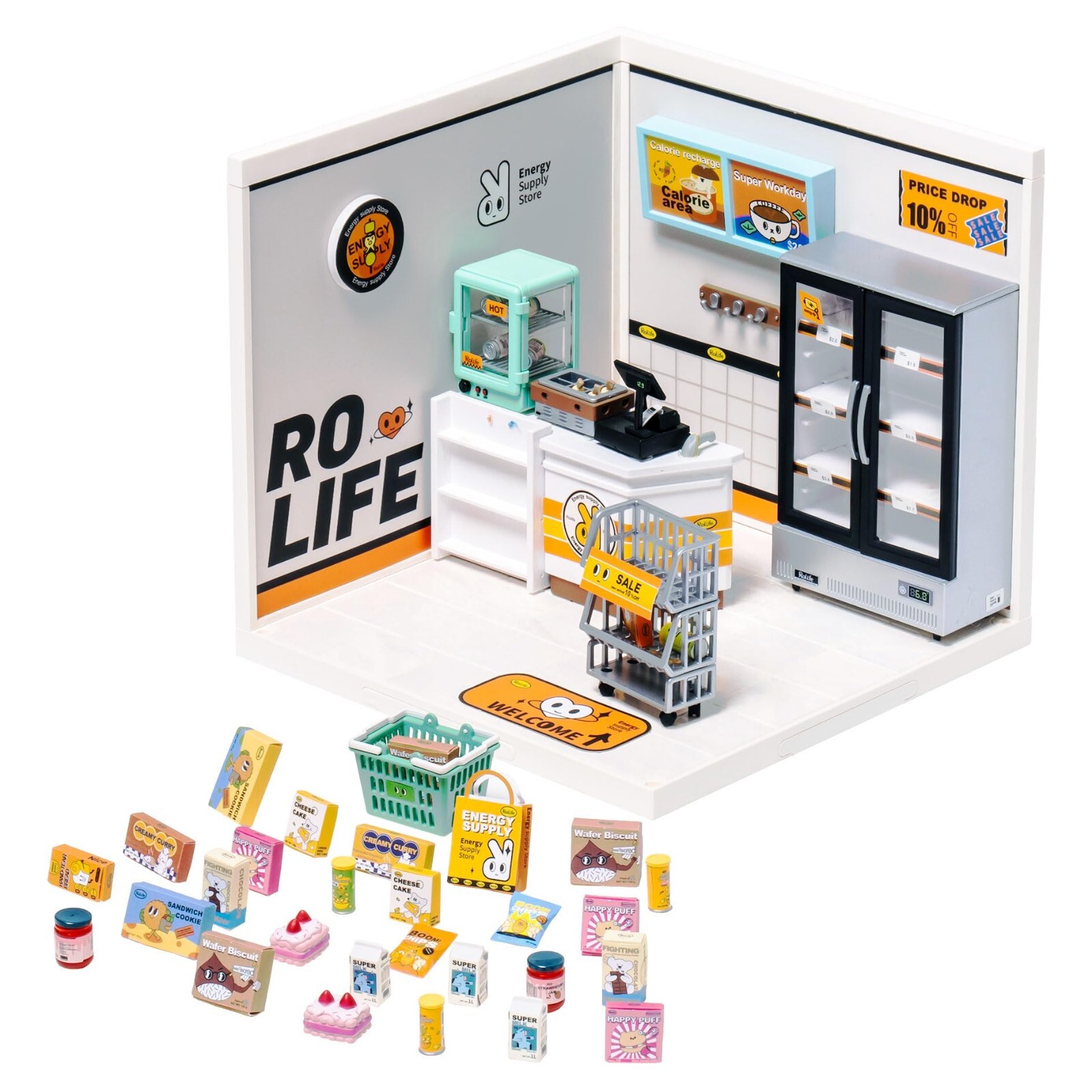 Rolife Super Creator Energy Supply Store plástico hágalo usted mismo mini LED casa de muñecas NavidadG