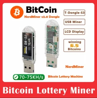 Nerd Miner V3 Bitcoin Solo Lottery Btc Miner USB Plug 75KH/s - Win 3.125 BTC