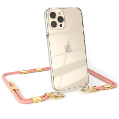 Hülle mit Band für iPhone 12 Pro Max Handykette Case Handykordel Cover Koralle