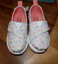 NIB TOMS Alpargata pastel blue glimmer charms canvas shoes toddler sz 8