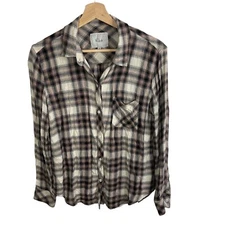 Rails Shirt Womens Small Hunter Ivory Coal Blush Button Down Flanel front pocket