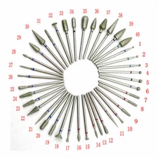 40 Types Dental Diamond Burs Grinding Drills for High Low Speed Handpiece 2.35mm