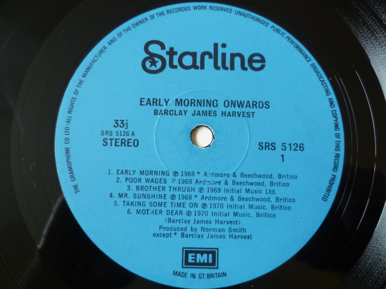 Barclay James Harvest Early Morning Onwards Vinyl LP SRS 5126  VG+/VG+