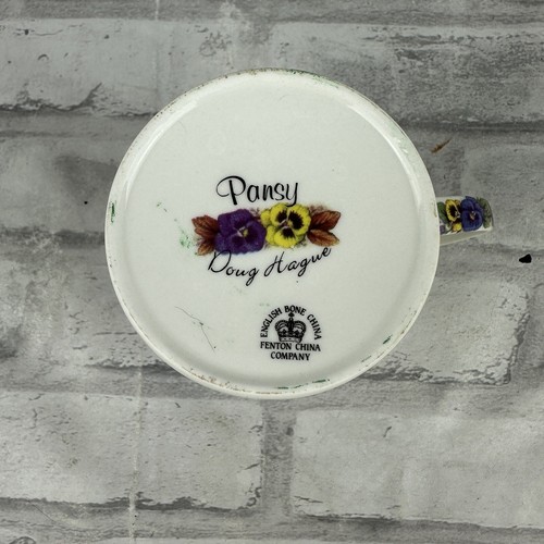Fenton English Bone China Pansy Mug Doug Hague Flowers Yellow Rim - Picture 4 of 4