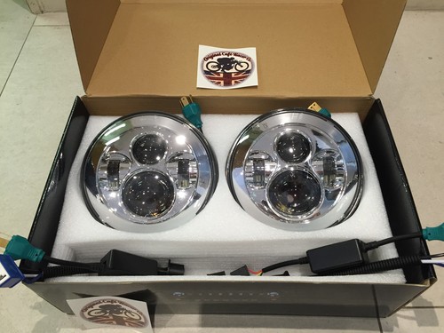 Landrover Defender 7" LED upgrade 2 x headlights E Approved Td5 90 110 Chrome - Picture 1 of 8