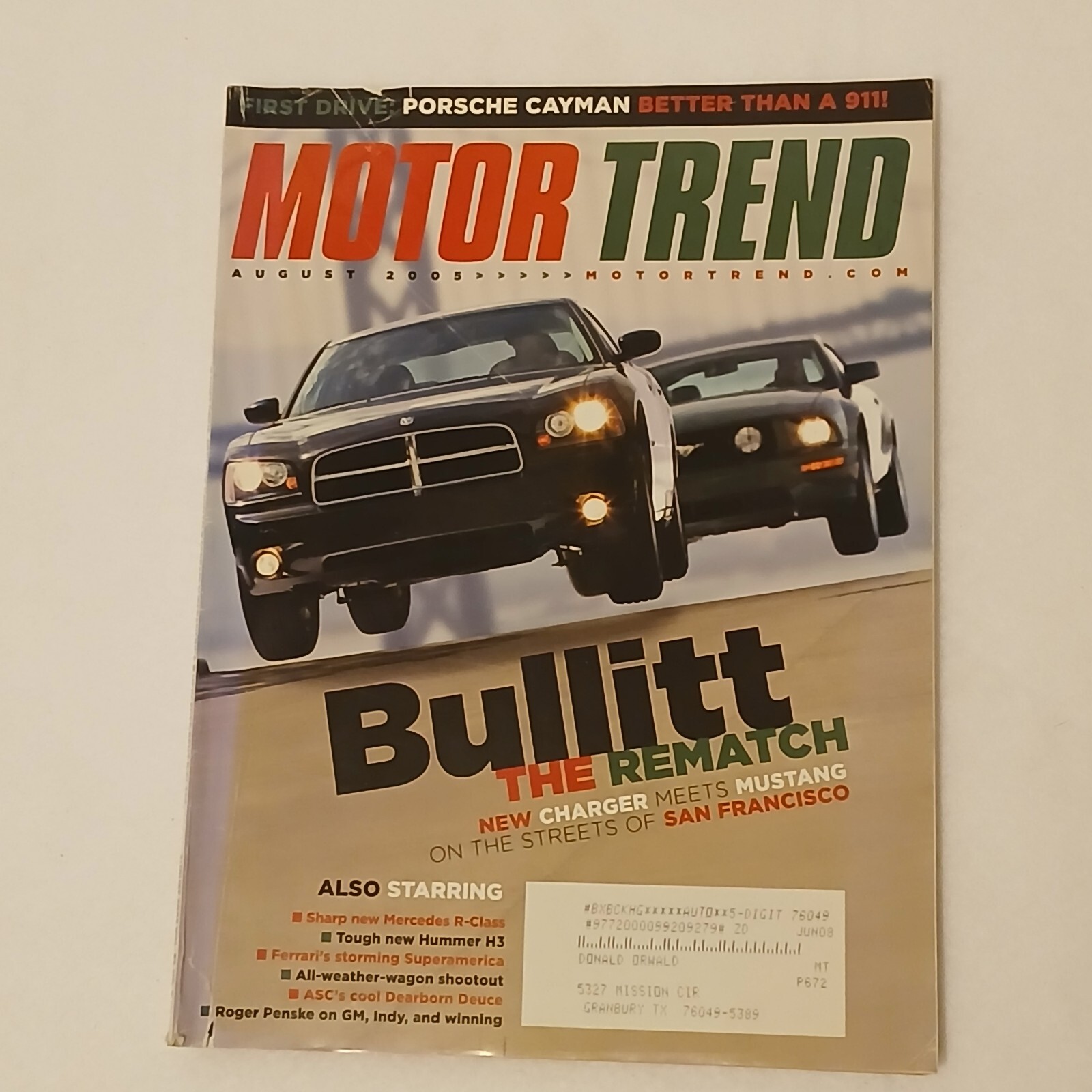 Motor Trend Magazine August 2005 Bullitt the Rematch New Charger vs Mustang