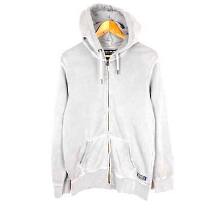 SUPERDRY Women's Jumper Size L Hooded Full Zip Grey Kangaroo Pockets Cotton