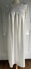 Christian Dior White Saks Fifth Avenue Satin Nightgown Lace Trim 3/4 Sleeve M/L