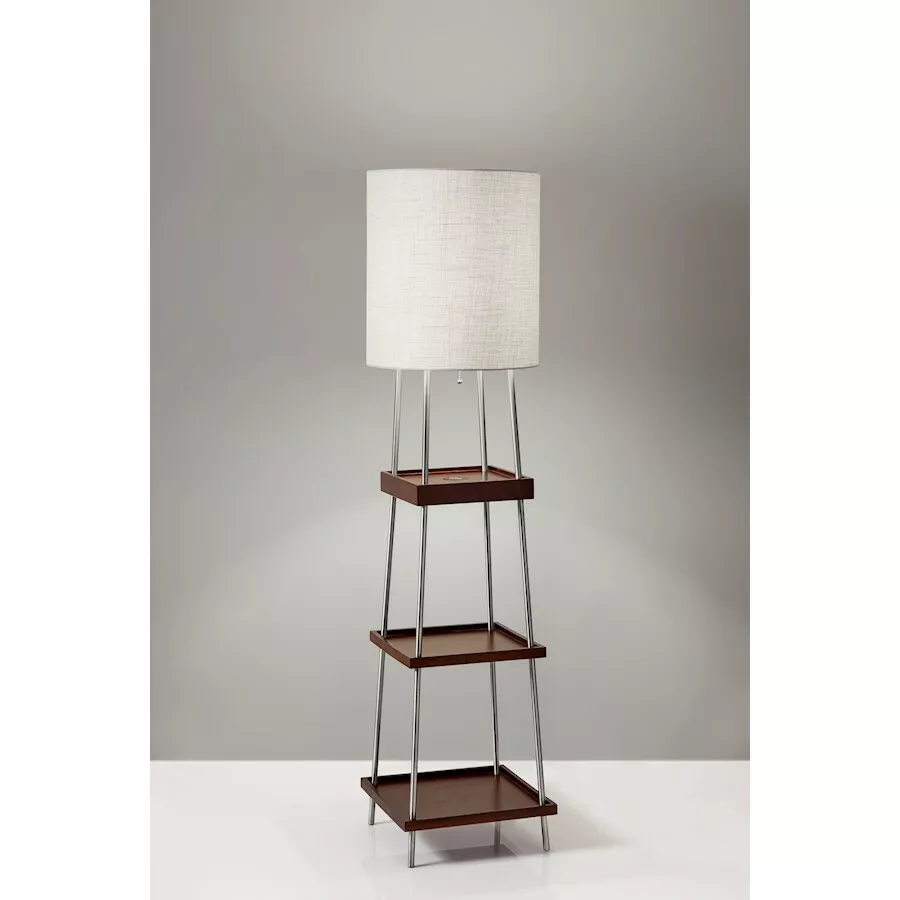 Adesso Henry Shelf Floor Lamp Brushed Steel Walnut Poplar Wood 3459 15