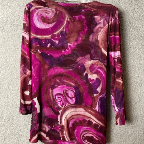 Alfani Top Pullover Womens M Fuchsia Purple Colorful Crisscross Sheer Stretchy - Picture 3 of 11