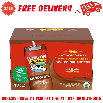 Horizon Organic 1 Percent Lowfat UHT Chocolate Milk, Non-GMO, 8 Oz, 12 Count
