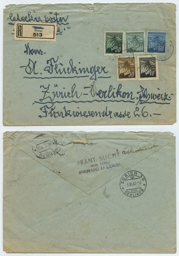 99774 - Einschreiben - Peruc 31.10.1945 nach Zürich-Oerlikon - mit Inhalt