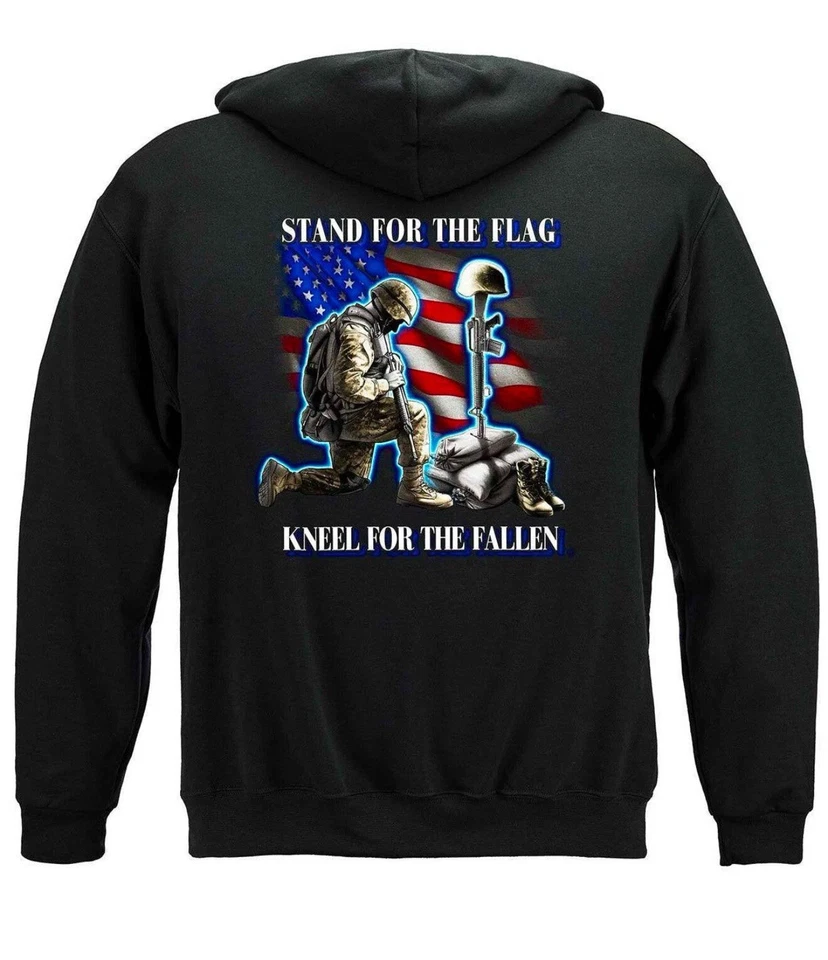 “Stand For The Flag Kneel For The Fallen” Premium 8oz 50/50 Black Hoodie Sz 3XL - Image 2 of 4