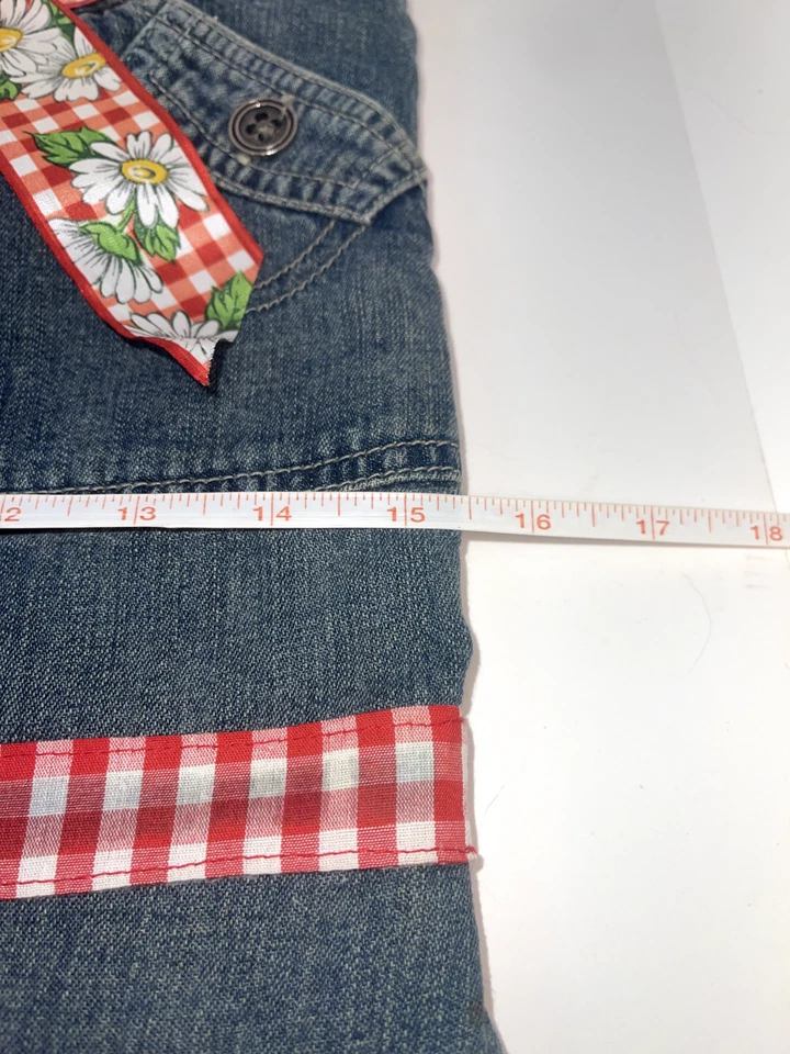 Cartera Jean Denim Reciclada con Cinturón Margarita a Cuadros 15 X 12 Bolso Hecho a Mano Foto 4 de 4