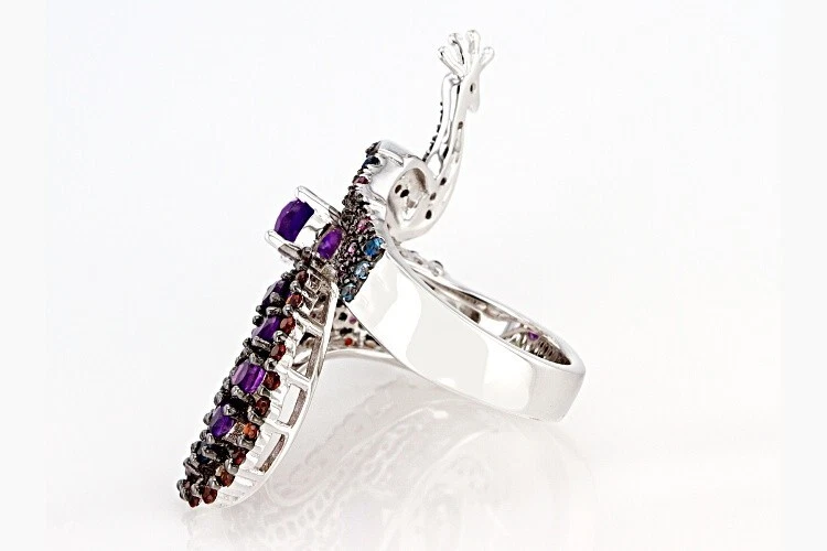 Amatista africana ovalada de 0,68 ctw con rodio multigema redonda de 1,49 ctw sobre plata de ley 7 Foto 3 de 4