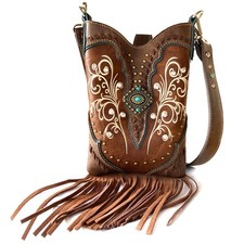 Women Cowgirl Western Country Floral Fringe Cross Body Messenger Purse Victoria