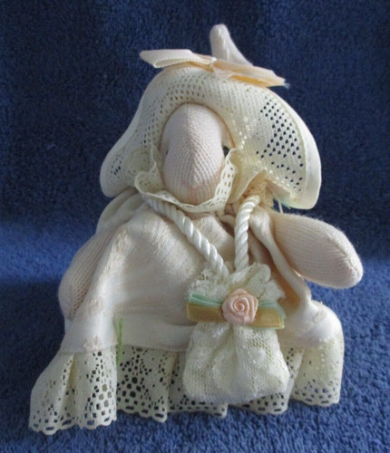 RUSS BERRIE 6 INCH PLUSH DRESSED WHITE RABBIT  "LI'L ELEGANCE"