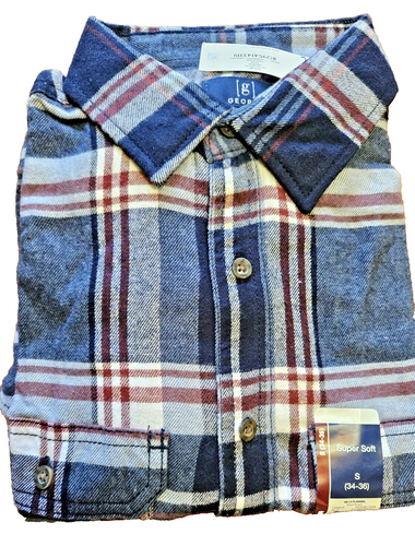 Men's Flannel Longsleeve Navy Mark Plaid Button Down Shirt Small (34-36) New