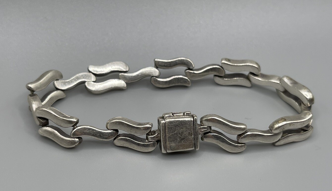 Solid 925 Sterling Silver Wavy Link Bracelet 7.5" - image 4