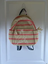 Vera Bradley Mini Backpack Straw Woven Striped Floral Cockatiel Embroidered 