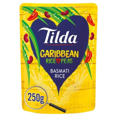 Tilda Basmati-Reis Caribbean Rice & Peas Mikrowellengeeignet 250 g Packung 6