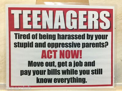 2 x FUNNY '' TEENAGERS WARNING '' signs water proof laminate Customize Letter 