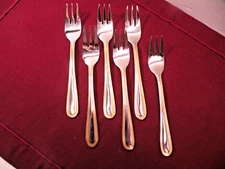 Set Of 6 EDELSTAHL ROSTFREI 18/10 GOLD BEADED TRIM Cocktail Seafood Forks 5 3/4"