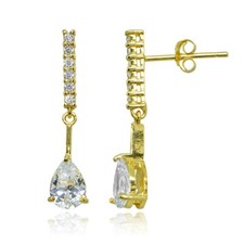 Teardrop Cubic Zirconia Encrusted Gold Plated 925 Silver Dangle Drop Earrings