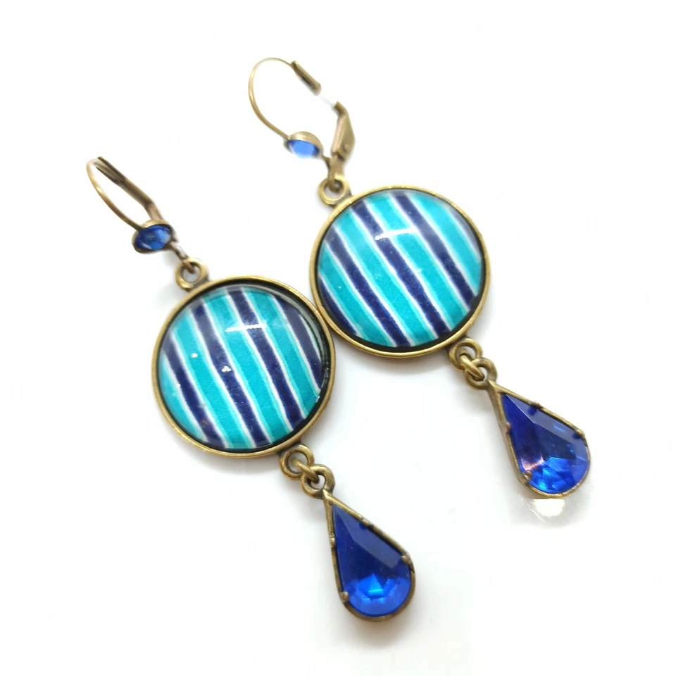 Pendientes Michal Negrin Largos Redondos Azul Aro Lágrima Gota Cristal Firmado Regalo Nuevo  Foto 4 de 4