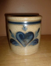 Shadowlawn Stoneware Pottery 5.25" Salt Glaze Crock Delavan Wisconsin Blue Heart