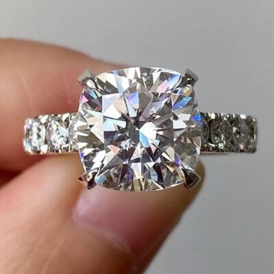 3.67 TCW Cushion Cut Moissanite Women's Engagement Ring 14K White Gold Plated