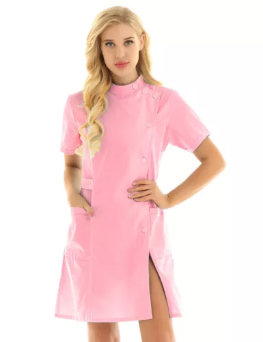 Solid Lab Coat Medical White Women Nurse Scrubs Doctor Gown Jacket Uniform Dress - Picture 15 of 78