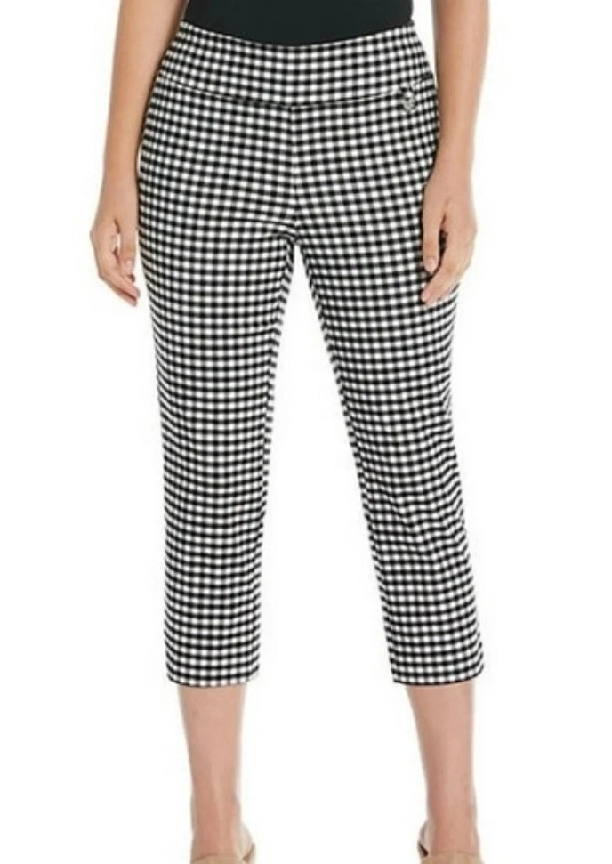 NEW Rafaella Gingham Black Check Comfort Pull-on Stretch Capri Pants Size 12